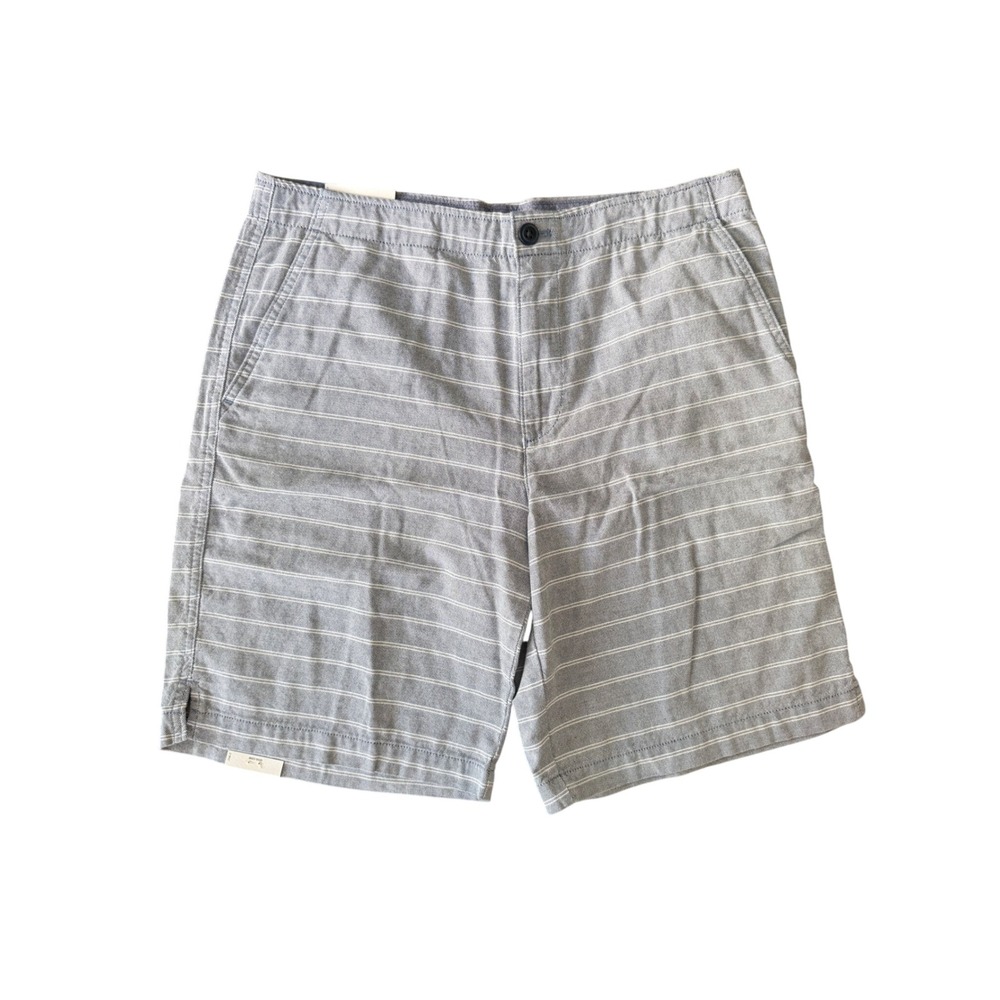 NWT IZOD Saltwater Men's 32 Blue Gray White Stripe Flat Front Shorts | SKU 1008
